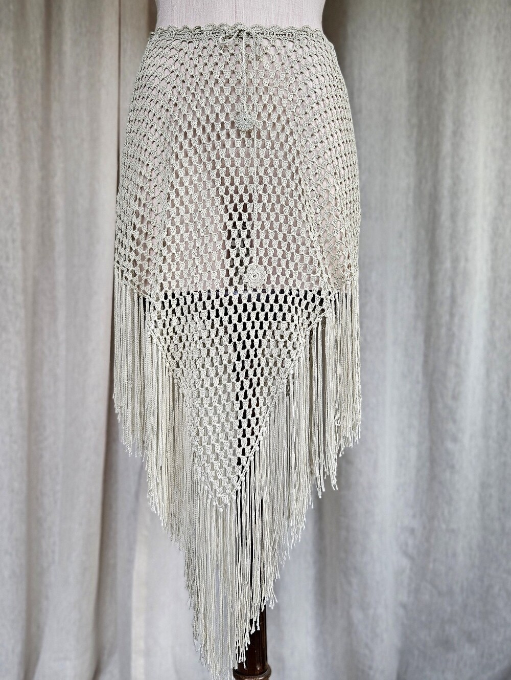 White Fringe Crochet Convertible Poncho Skirt Cover Up - Picture 4 of 8